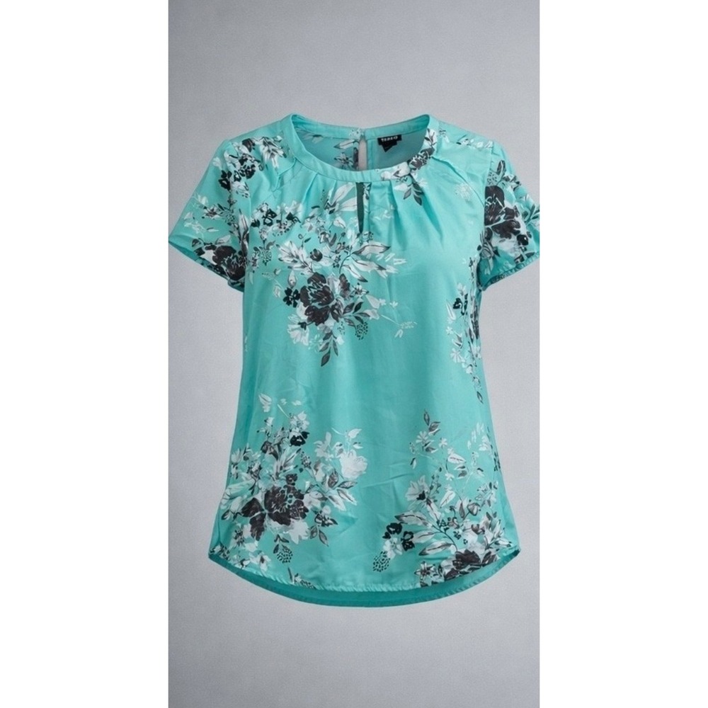 Torrid Teal Floral Georgette Pleated Keyhole Blouse Plus Size 00
